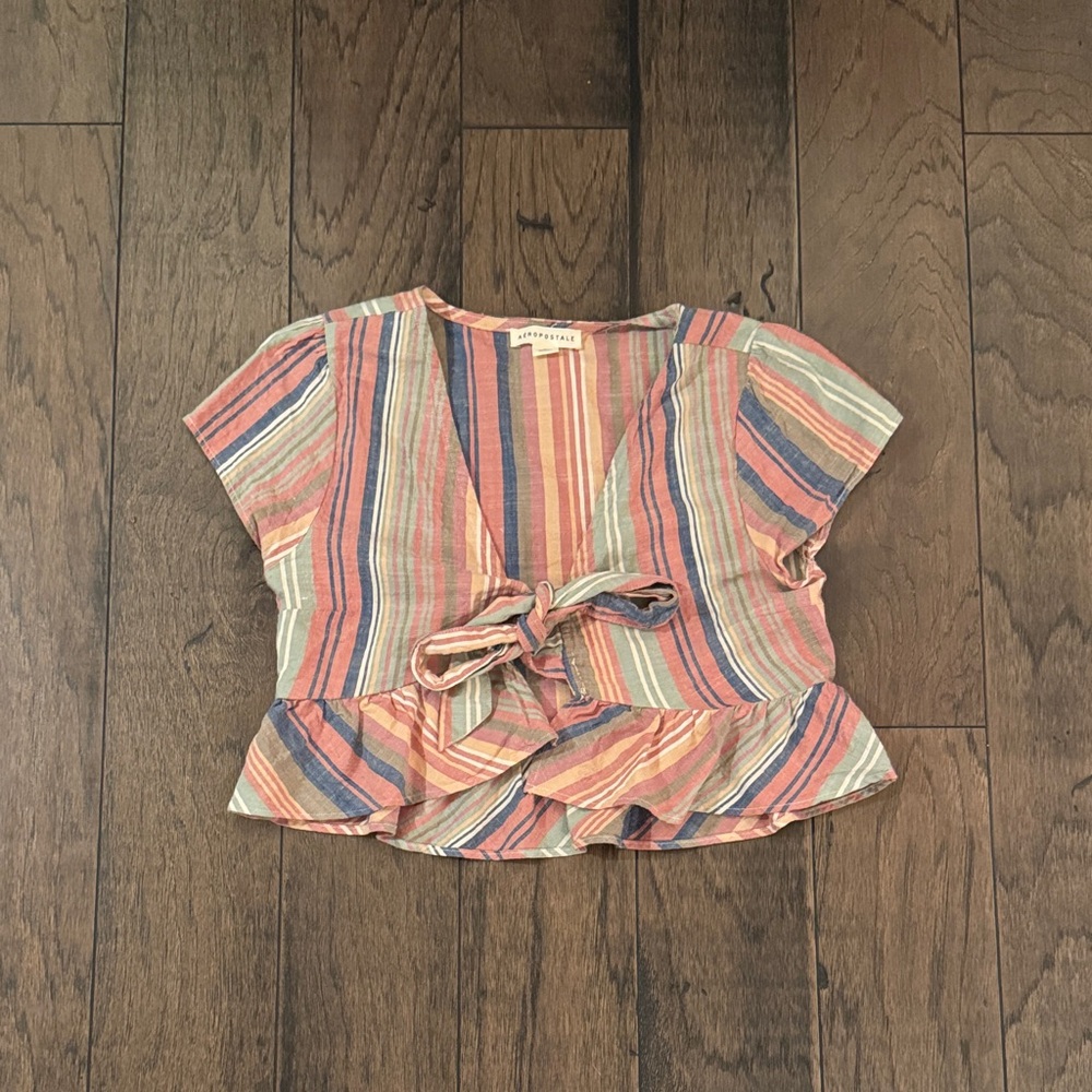 Aeropostale Multicolor Striped Tie-Front Blouse